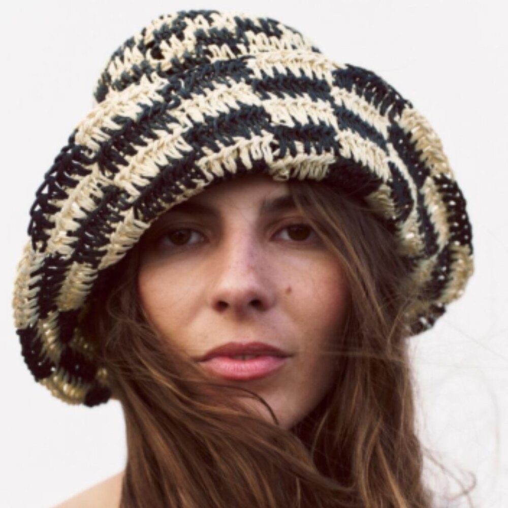 Zara Women's Checkered 100% Cellulose Paste Bucket Hat
